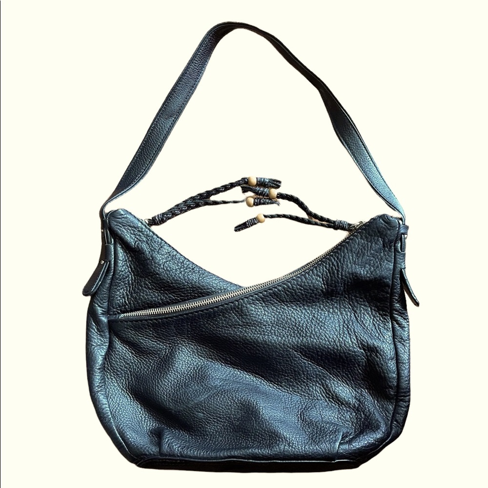 The Sak Black Leather Dual Zipper Shoulder Bag